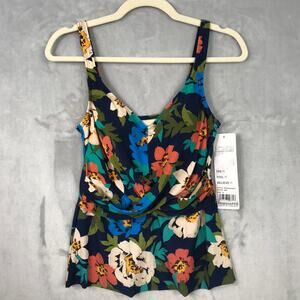 Trimshaper Tankini Swimsuit Size 8 Wrap Drape Floral Flowy Wide Strap Dark Moody